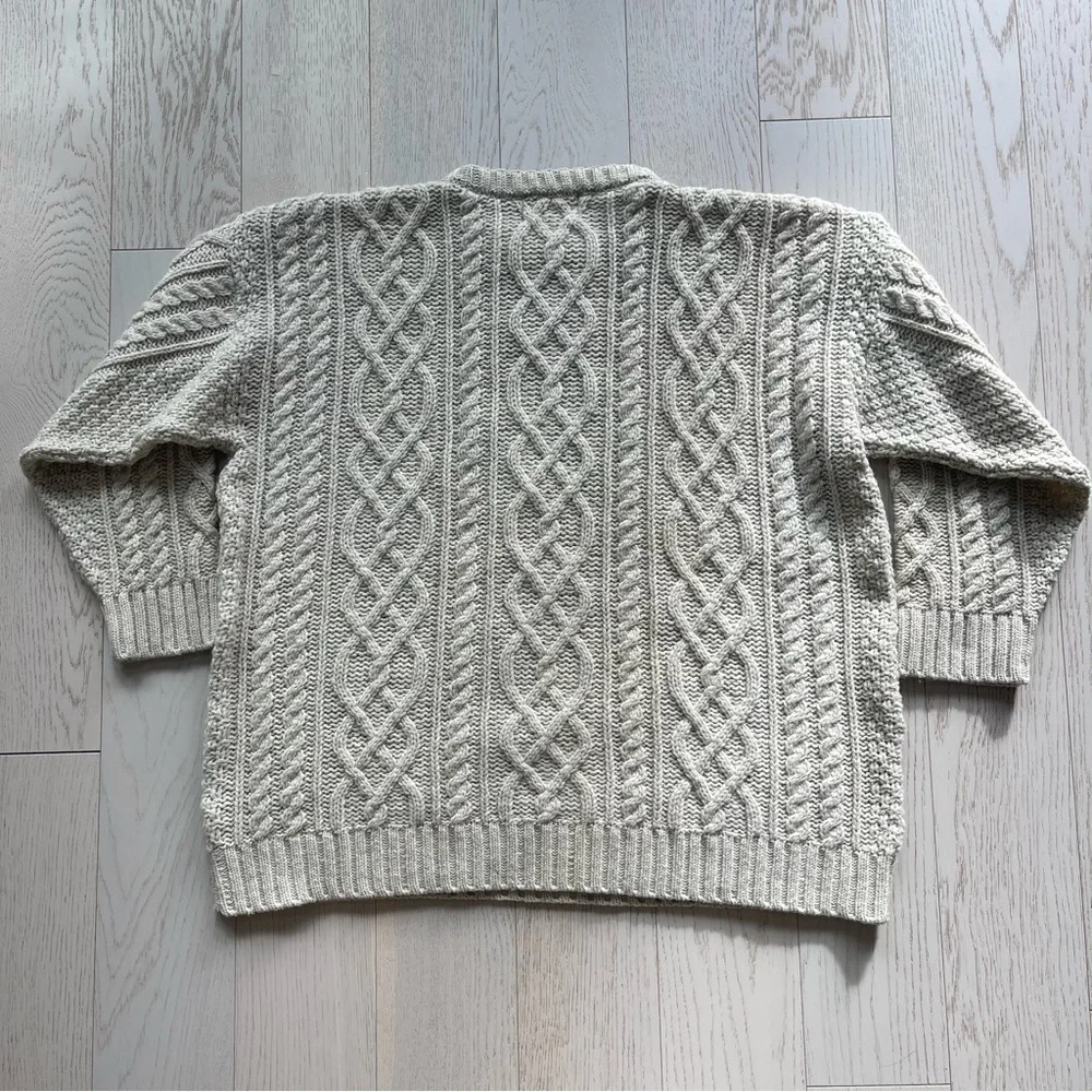 Vintage Doogan Donegal Cream 100% Wool Aran fisherman cable knit Irish sweater - Picture 12 of 13